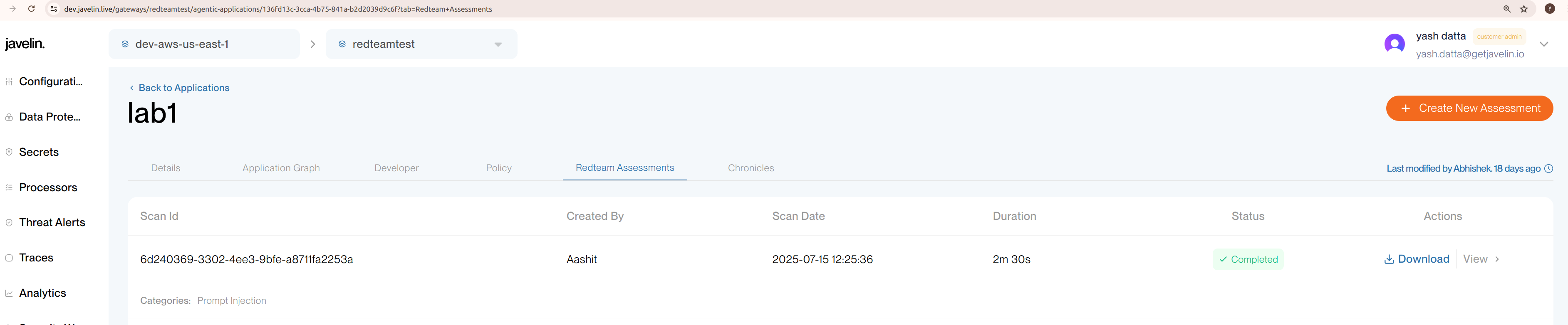 Create Redteam Assessment Button