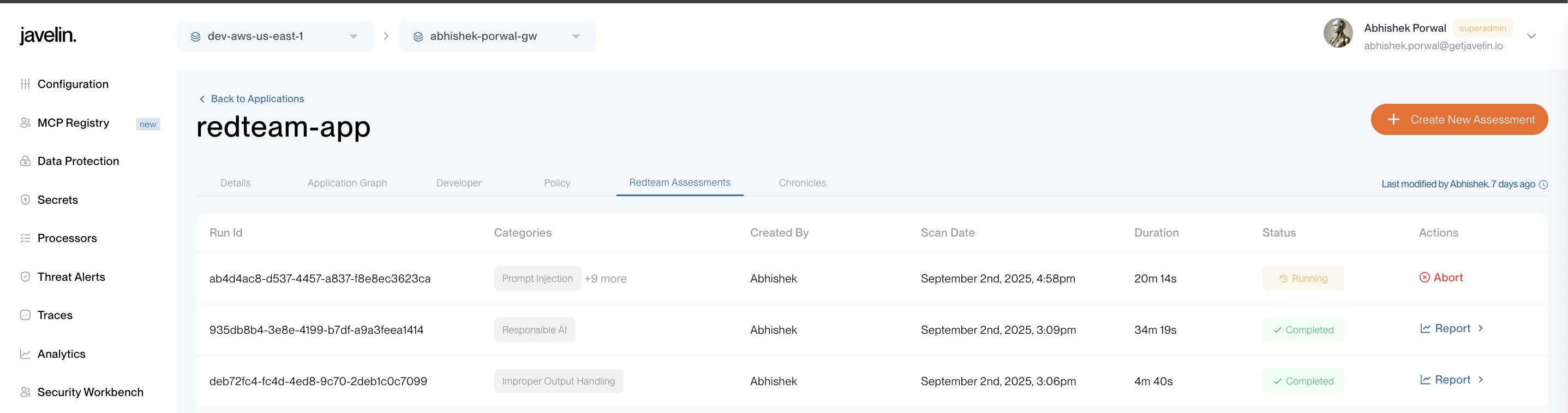 Create Redteam Assessment Button