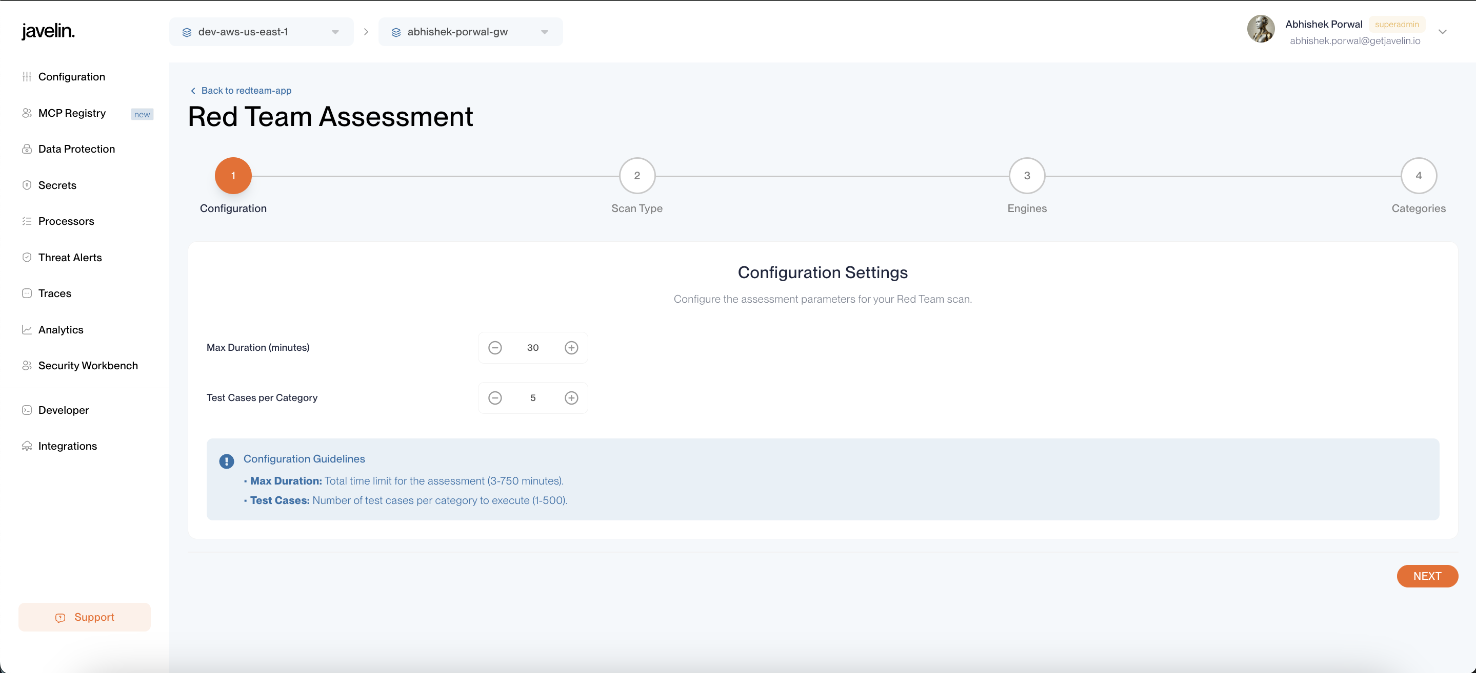 Redteam Configuration Settings Form