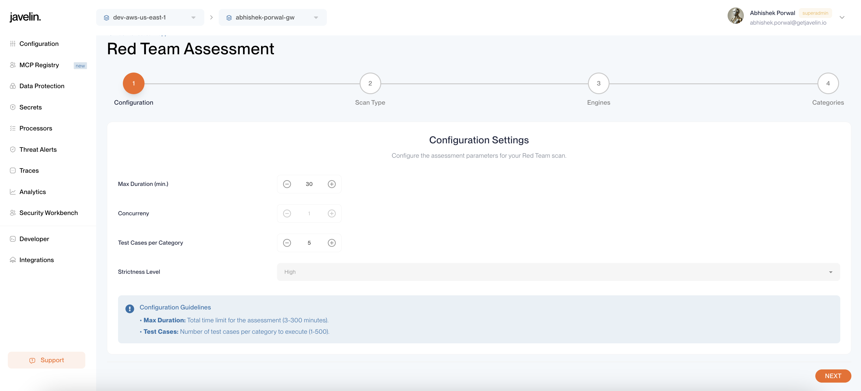 Redteam Configuration Settings Form