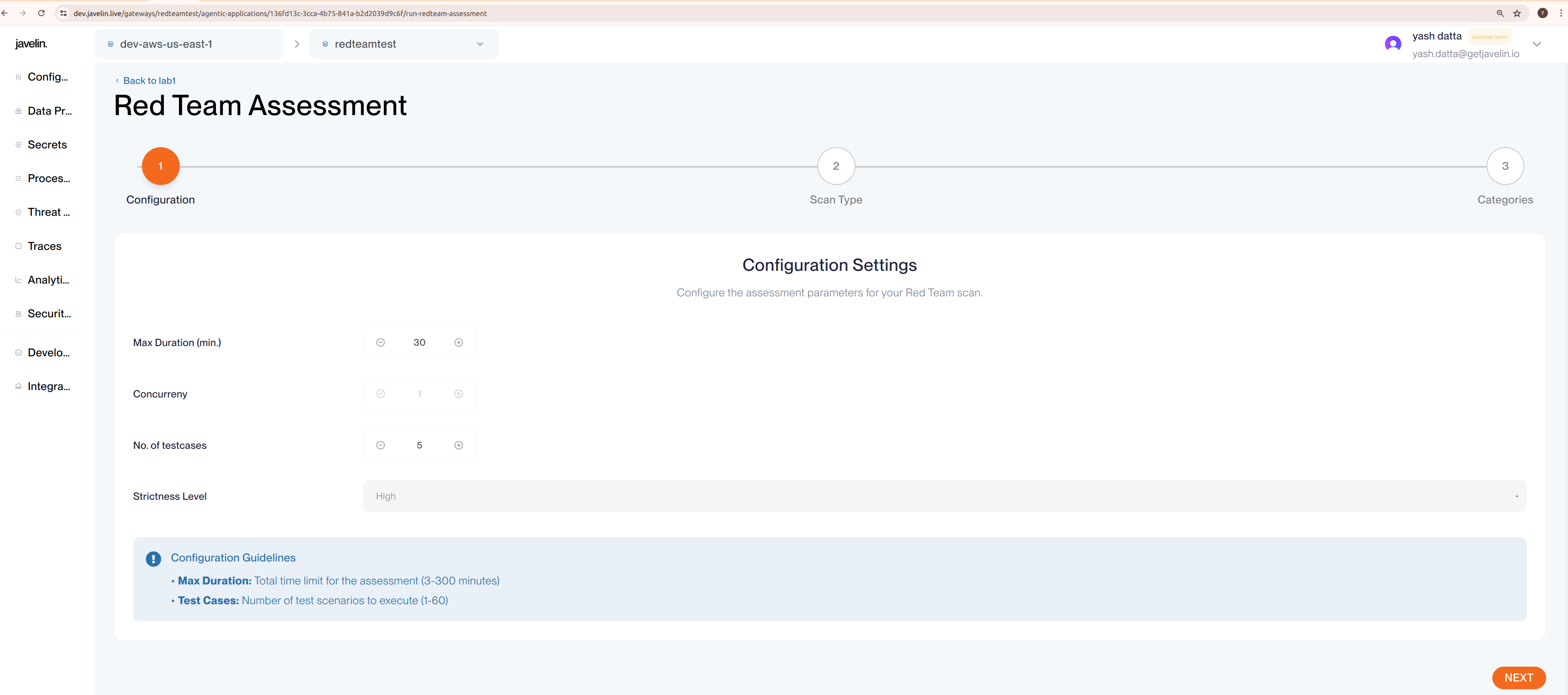 Redteam Configuration Settings Form