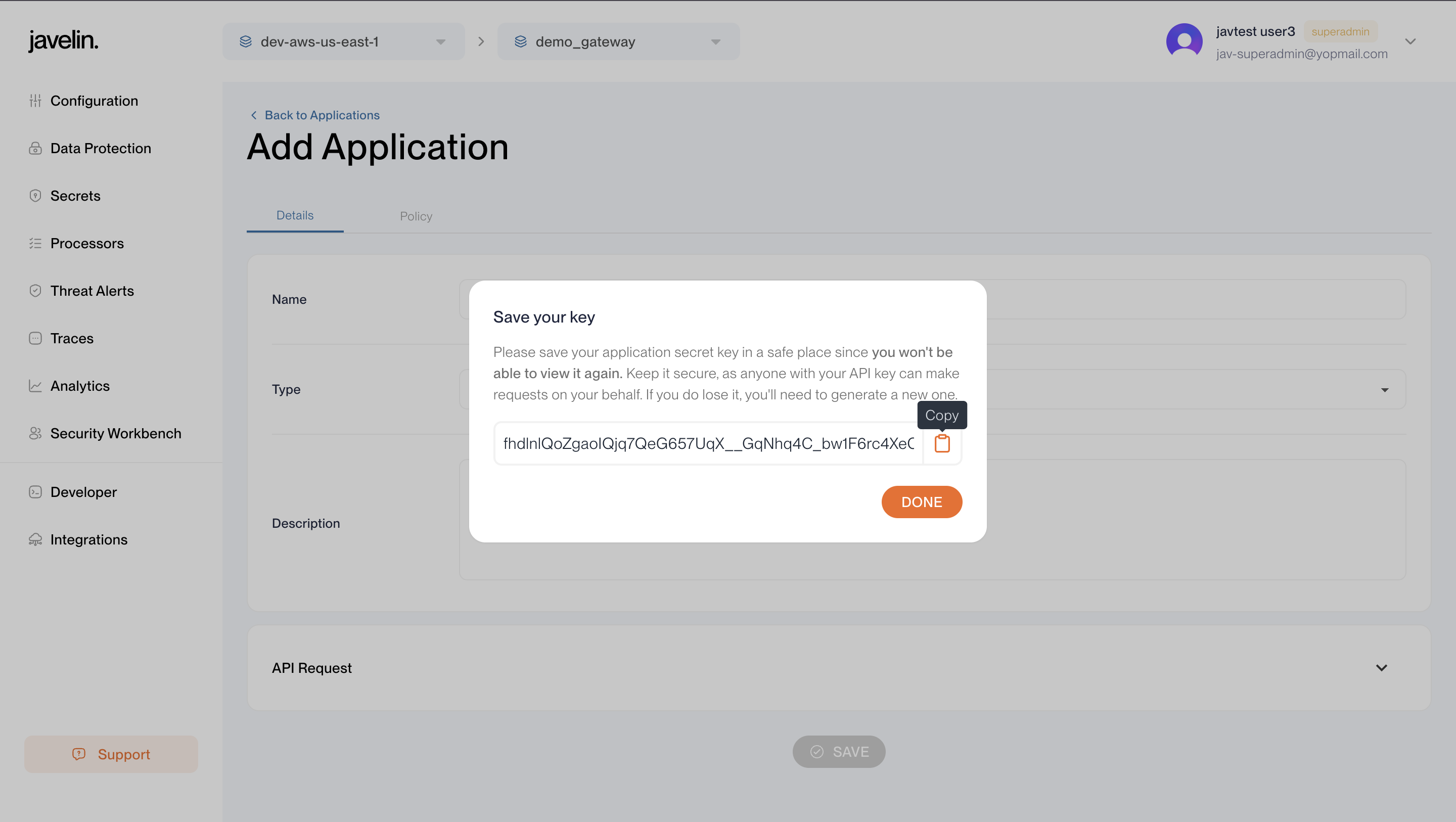 Copy Application Developer Key