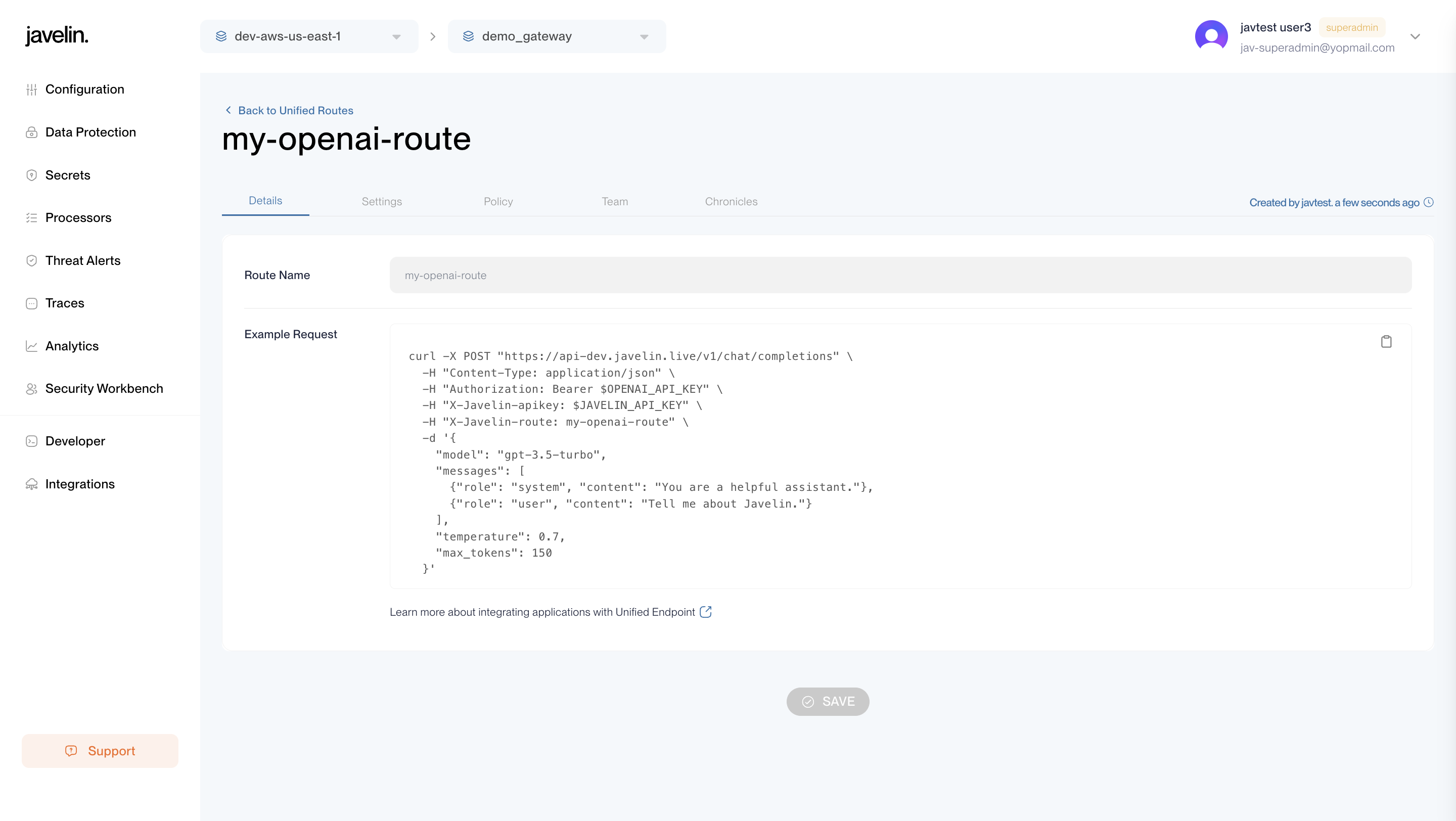 Unified Route CURL URL